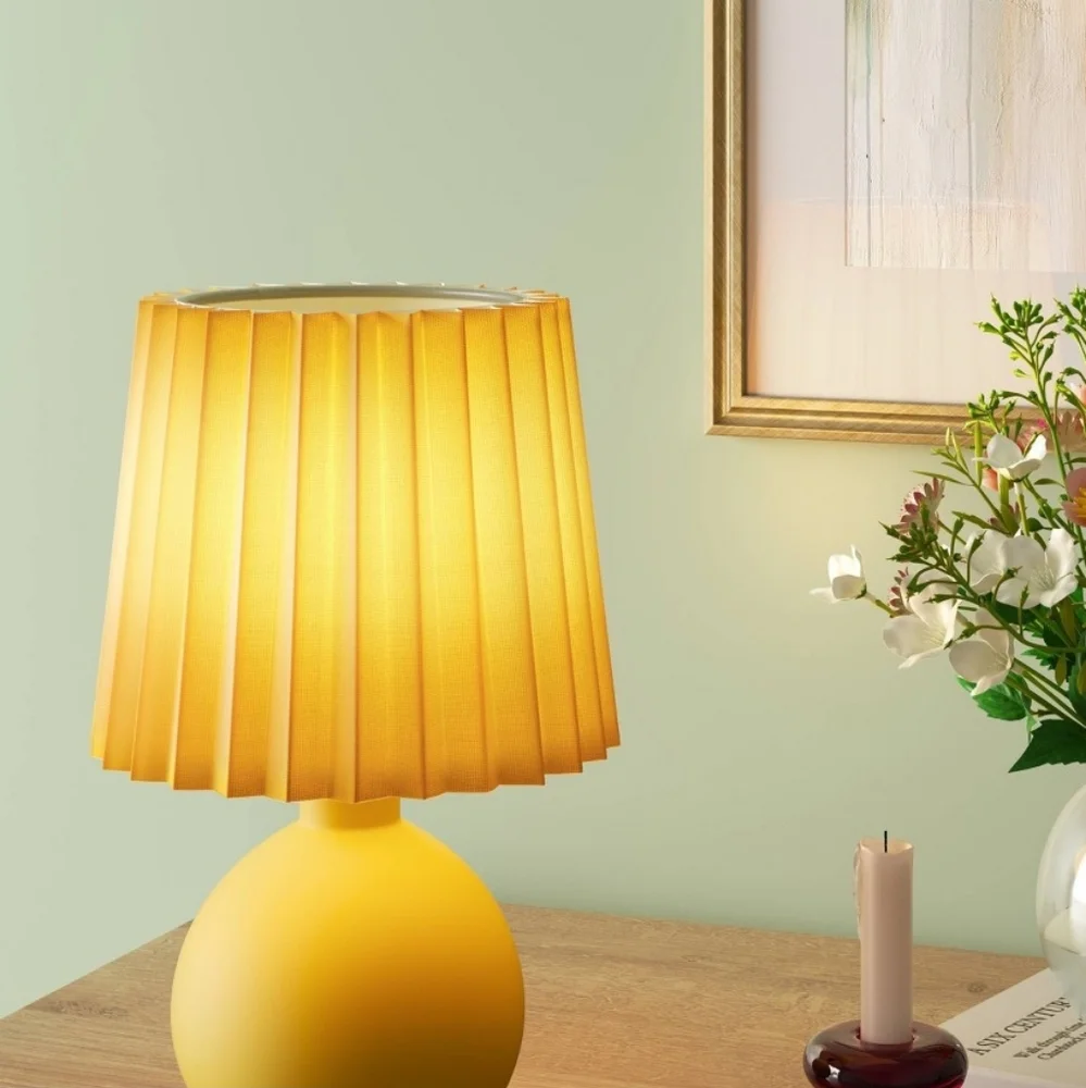 NWT! Room Essentials Set of 2 mini ceramic yellow table desk lamps